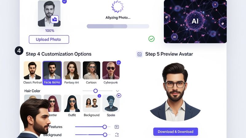AI avatar oluşturma süreci adım adım gösterim